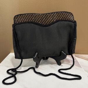 Beaded evening bag, Black with bronze beads, Like new